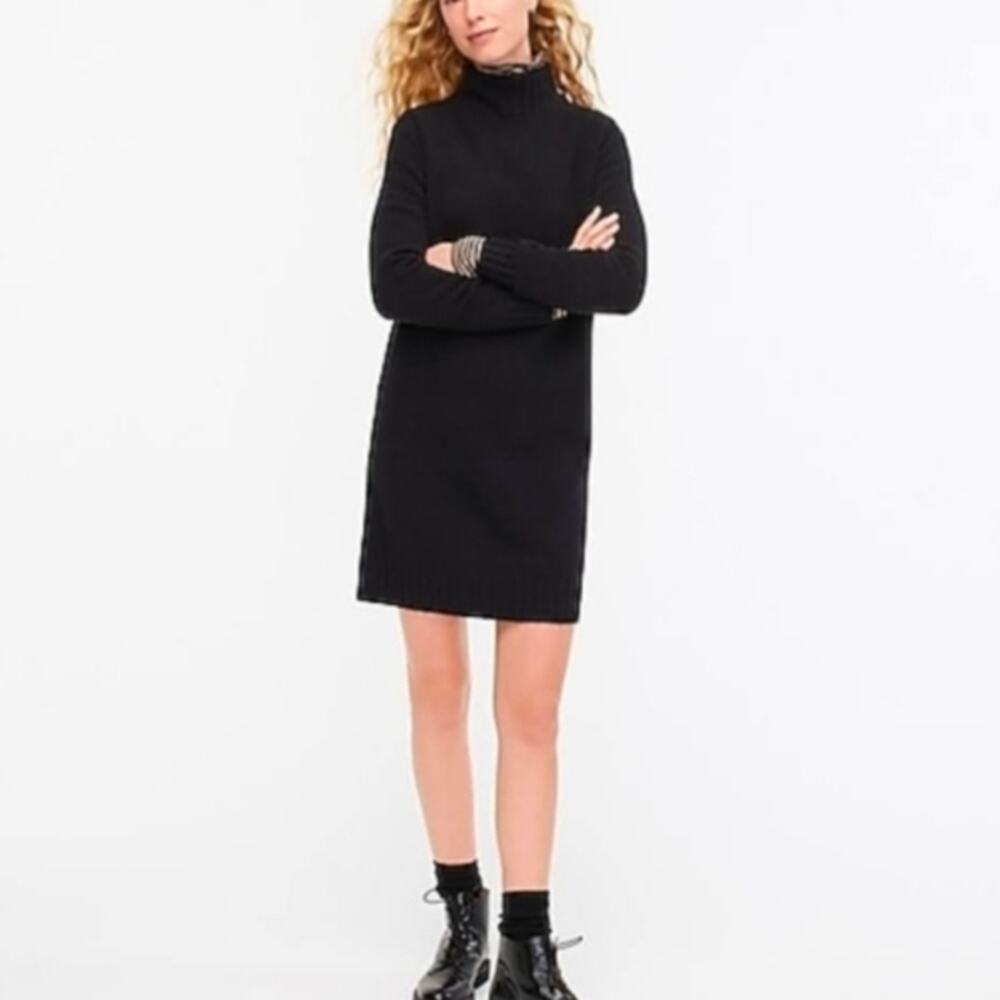 J Crew Black Merino, Alpaca and wool blend Mock neck Mini Dress Size XS
